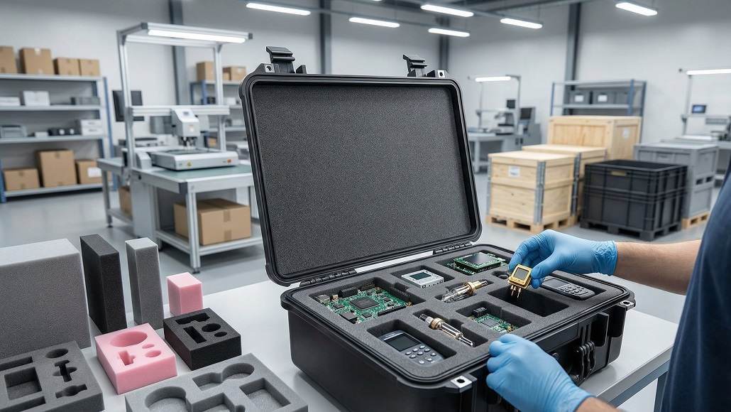 Custom foam inserts for sensitive electronics.