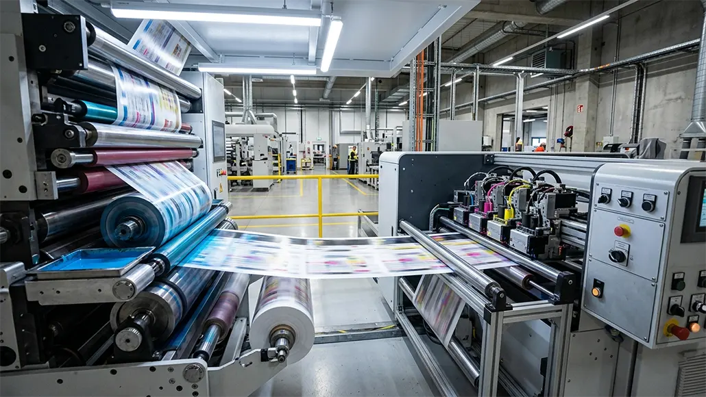 Hybrid printing for packaging