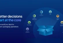 ePS Introduces CommandCore Platform for Packaging Sector Blue gradient hero image with an open box at the center and circular icons around it, promoting Better decisions start at the core and CommandCore for packaging operations
