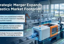 Arburg to Acquire Stork Plastics Machinery from Stibbe Participaties Infographic slide stating a strategic merger expands the plastics market footprint with three bullet benefits.