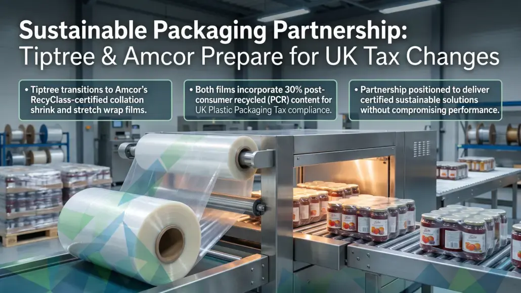 Tiptree Adopts Amcor's PCR-Certified Films Ahead of UK Plastic Packaging Tax Changes