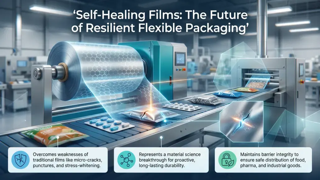 Self-Healing Polymer Films Improving Flexible Packaging Durability